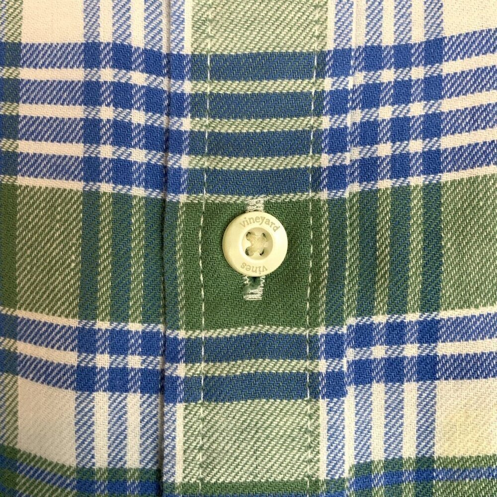 Vineyard Vines Island Twill Plaid Shirt Mens Size 2XL Blue Green Plaid Stretch - Picture 5 of 8